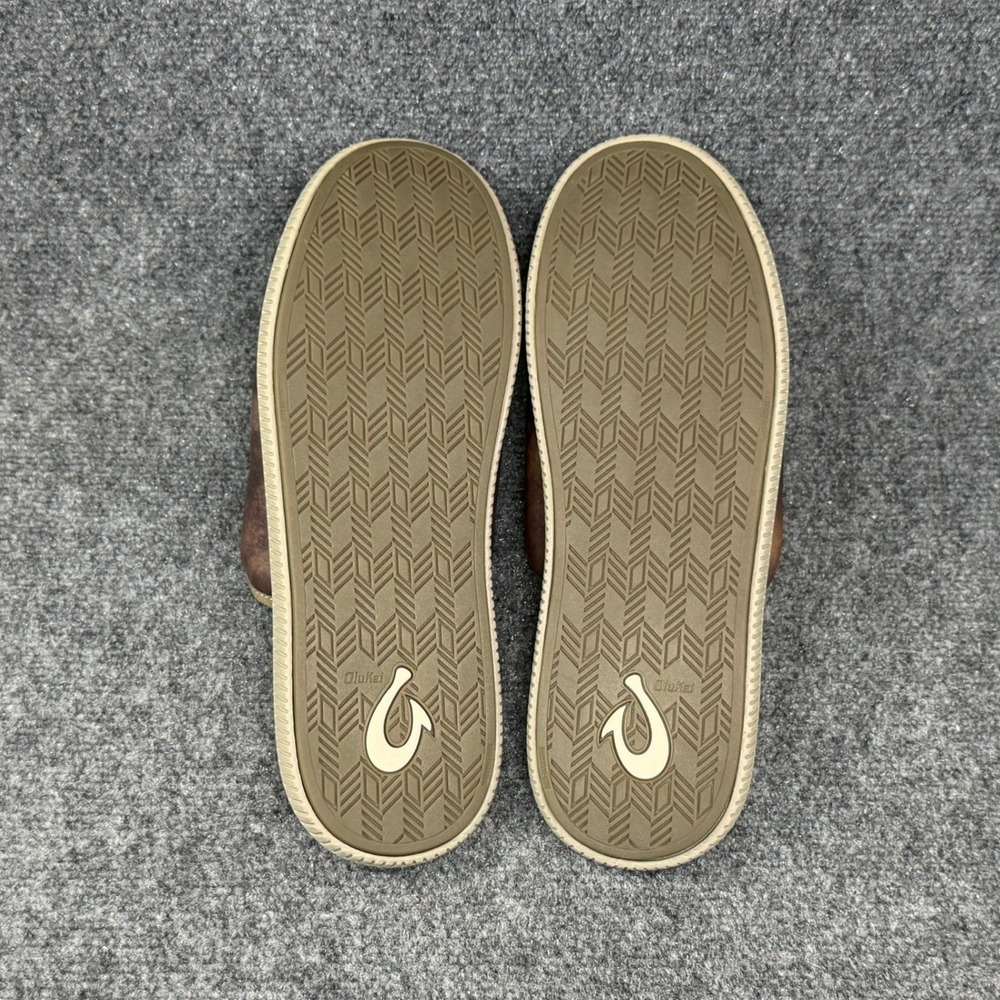 OluKai Mua 'Ili Mule Slippers Men's 11 Dark Wood Brown Leather Slip On Shoes - Picture 8 of 10